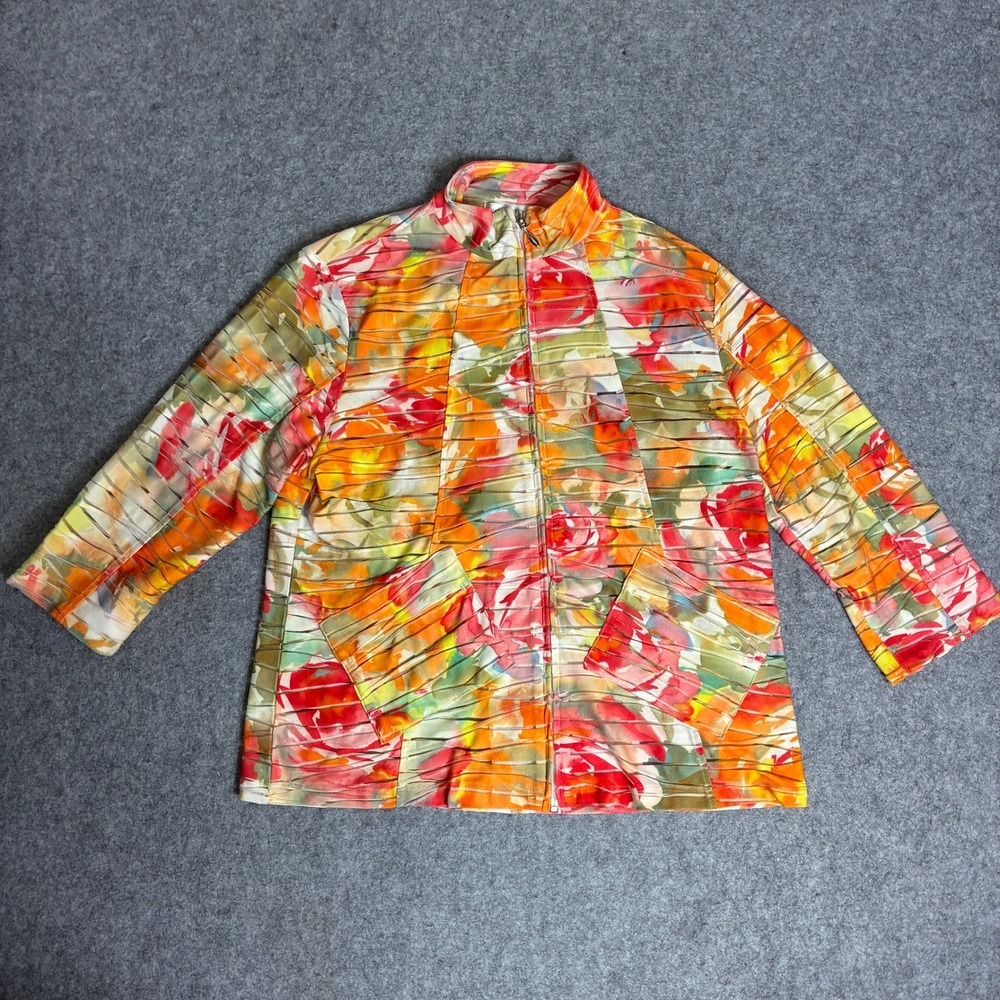 Drapers & Damons Size PS Floral Zip Front Pleated Jacket Orange Red Yellow